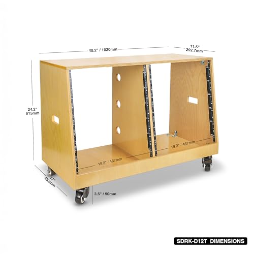 Image of Sound Town DIY 2 x 12U Slanted Studio Rack with Solid Baltic Birch Plywood, Casters, Golden Oak for Recording Room, Home Studio (SDRK-D12T)