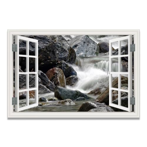 Cuadro lienzo efecto ventana montañas nevadas de 20x30cm sin marco para decoración moderna hogareña