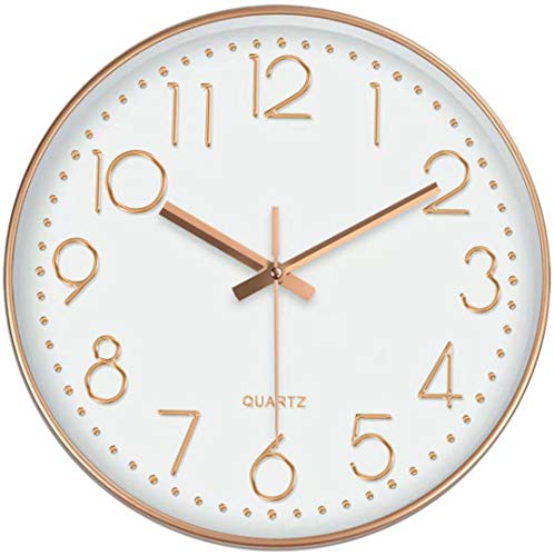 ARASO 8" Wall Clock, Silent Non Ticking Quality Quartz Battery Operated Small Round Clock Home/Office/Bedroom Clock Easy to Read (Rosegold)