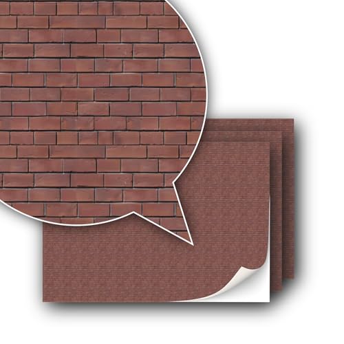 3 Sheets Self-Adhesive Decorative Film Wall Cladding for Model Making in Scale 1:87 Scale H0 (UK: 3.5 mm Scale) (Townhouse Style)
