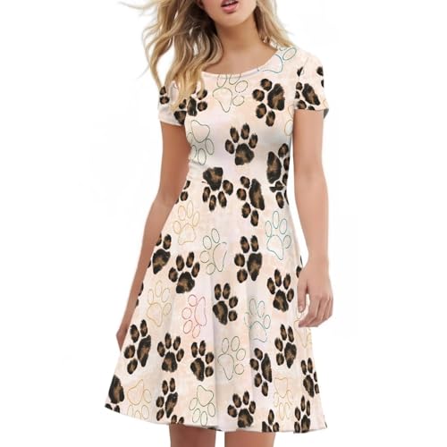 Image of HUGS IDEA Womens Puffy Swing Midi Dress Round Neck Short Sleeve Party A-Line Dresses