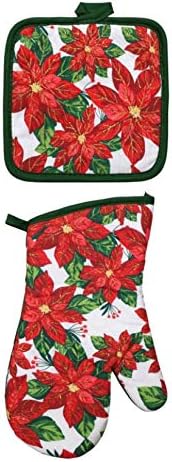 Poinsettia 5 Piece Christmas Kitchen Linen Bundle With 2 Dish Towels, 2 Potholders, and 1 Oven Mitt … image 5