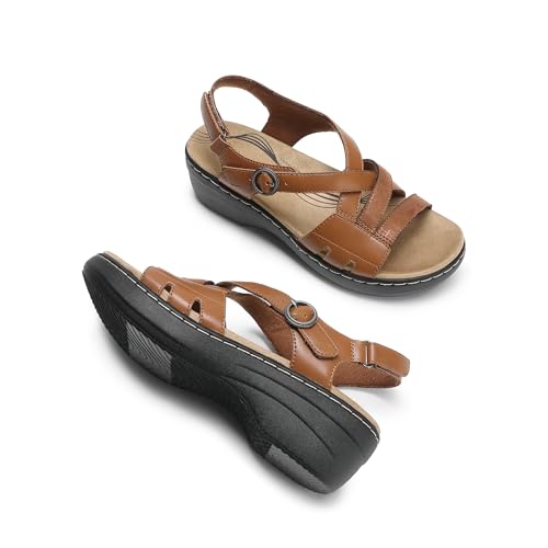 Image of DREAM PAIRS Women's Open Toe Wedge Sandals Walking Shoes | Cushioned footbed with supportive comfort for walking, vacations, beach outings, shopping and everyday summer wear