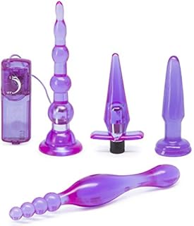 Lovehoney Get Started 4 Piece Anal Toys Kit - with 2 Butt Plugs & Vibrating Anal Beads - Beginner-Friendly Adult Sex Toys - Purple