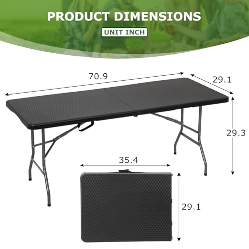 BestOffice Outdoor Folding Camping Table Plastic Table Portable Square Height Dining Table Perfect for Picnics,Parties,Party and Camping,Black Ratten