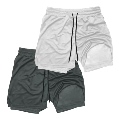 Kit 2 Short Treino Dry Fit Térmico 2 em 1 com Bolso para Celular e Porta-Toalha Fitness Academia (BR