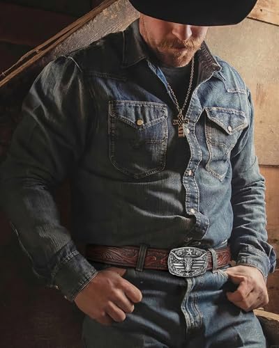 Image of BELTROAD Mens Ratchet Western Belt Leather Cowboy Belts for Men with Automatic Western Buckle Belt for Jeans Christmas Gifts