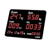 Digitales LED-Innen- Und Außenthermometer, Hygrometer, Heimbüro, Temperatur- Feuchtigkeitsmessgerät Mit Sonde Zeitanzeige Genau und leicht lesbar