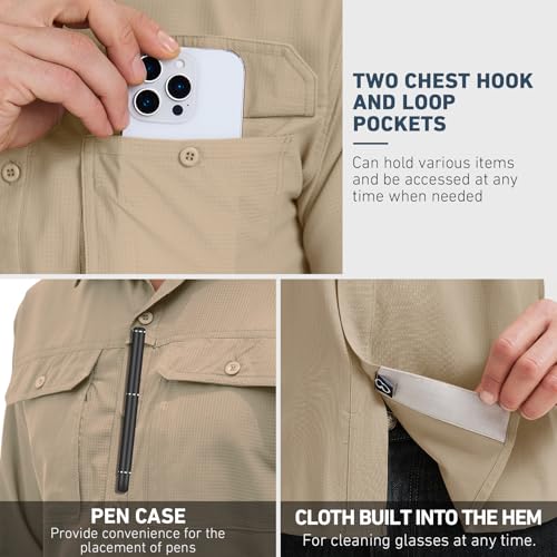 Men's Safari Hiking UPF 50+ UV Long Sleeve Button Work Shirt Lightweight Quick Dry Sun Protection Fishing Shirts3
