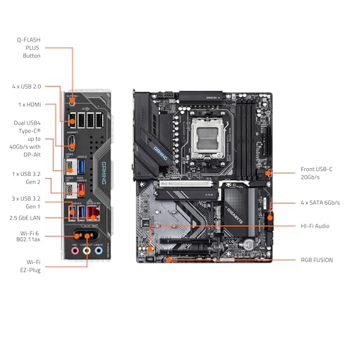 GIGABYTE X870 Gaming WIFI6 AM5 LGA 1718, ATX, DDR5, 3X M.2, PCIe 5.0, USB4, WiFi 6, 2.5GbE LAN, EZ-Latch, 5 anni di garanzia - Scheda madre - Immagine 8
