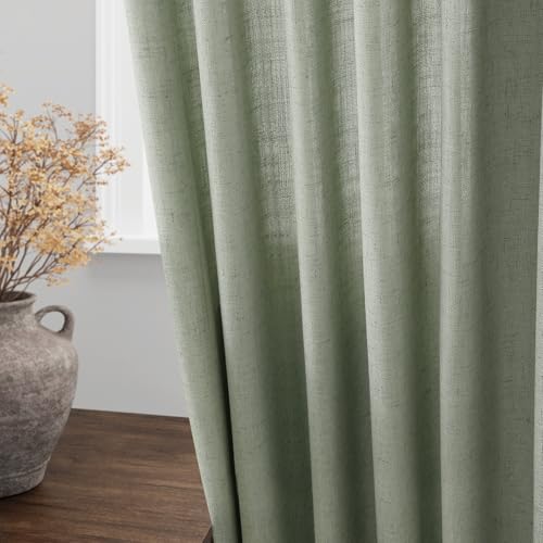 Image of Nanspring Desert Sage Linen Curtains 84 Inch Length 2 Panels Set for Living Room Rod Pocket Back Tab Light Filtering Window Drapes for Bedroom Dining Room Protect Privacy Modern Farmhouse Decor 52x84