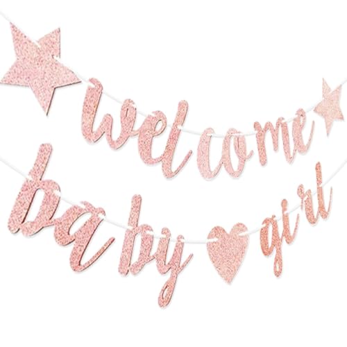 Toyvian Pancarta de Bienvenida para Shower Niña Purpurina, Banderín de Papel Rosa Estrellas Brillantes, Decoración para Fiesta de Revelación de Género y Cumpleaños Estilo Estilo Aleatorio
