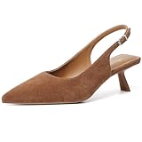 Mostrin Brown Suede Kitten Heels for Women Sexy Pointed Toe Slingback Low Heels Dressy Pumps Shoes for Party Size 8