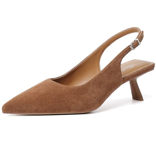 Image of Mostrin Kitten Heels for Women Pointed Toe Pumps Patent Leather Low Heel Slingback Heels with Buckle Dress Shoes for Dating Party Working