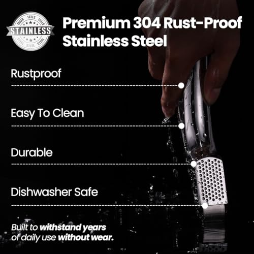 No Peeling Required Garlic Press Stainless Steel with Detachable Handle for Fine Mincing - Premium Garlic Mincer Tool, Rust-Proof, Easy to Clean, Dishwasher Safe Garlic Crusher with 5-Year Warranty