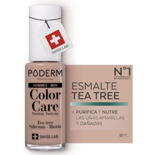 Poderm Esmalte Antimicótico para Uñas - Para Hombres – 8 ml | Antifúngico con Tea Tree, Silicio y Biotina | Fortalece, Repara y Cubre las Uñas Amarillas y Dañadas | Creado por una Podóloga en Suiza