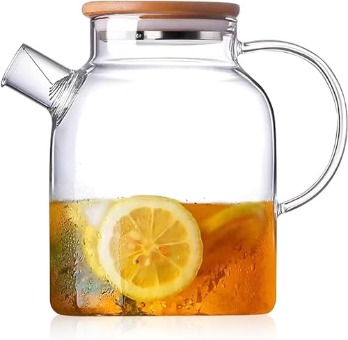Image of Glass Teapot Stovetop 1800ml, Borosilicate Clear Tea Kettle with Bamboo Lid, Glass Tea Pot with Removable Filter Spout,Teapot Blooming and Loose Leaf Tea 1 Pcs (1800ML Kettle, Medium)