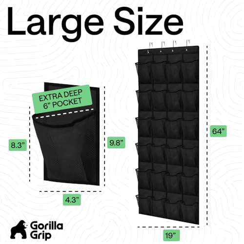 Image of GORILLA GRIP Over the Door Shoe Organizer, 24 Extra Large Pockets, Black