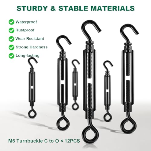 Kit de suspensión para luces de cadena, cable de acero recubierto de PVC negro 3/16"×100FT con accesorios para luces exteriores de patio y camping miniatura 5