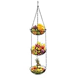 Petforu 3-Tier Metal Kitchen Hanging Baskets Fruit Bowl Vegetable Holder Storage Simple Functional w