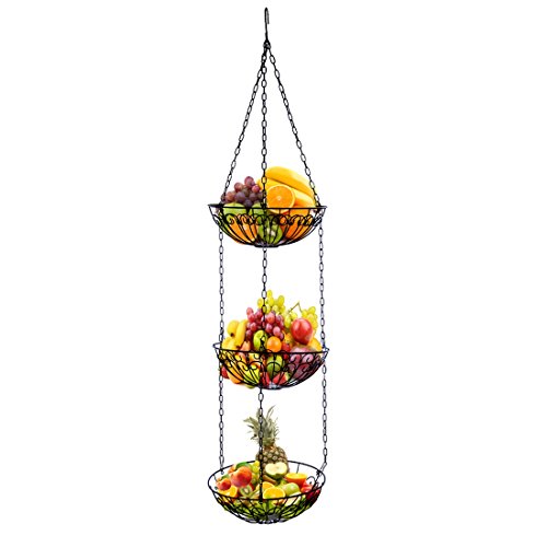 Petforu 3-Tier Metal Kitchen Hanging Baskets Fruit Bowl Vegetable Holder Storage Simple Functional With Iron Chains #TOP10