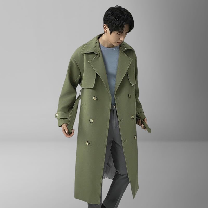 Trench Marron Homme Ample à Double Rangée Mi-Long en Taille M - 5