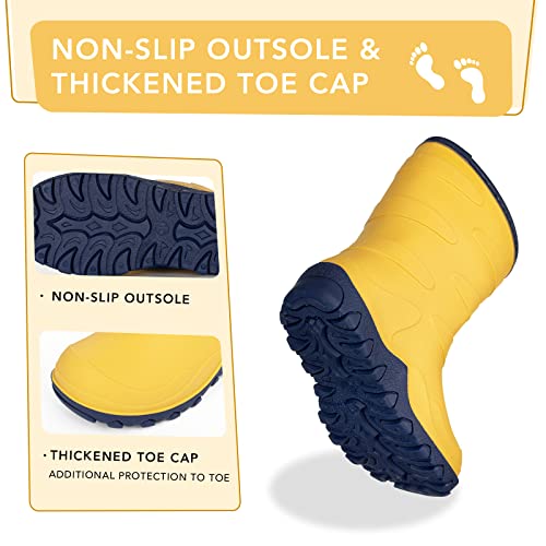 Funcoo Plus Kids Winter Rain Boots, Insulated Snow Boots, Children Waterproof Mud Boots, Girls And Boys Warm Rain Boots, Little Kid Size 2, Yellow #TOP2
