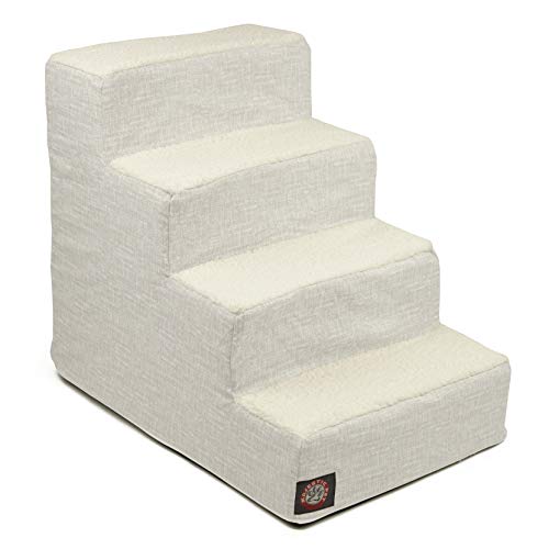 Majestic Pet 4 Step Portable Dog Stairs for Small Dogs to get on Bed Supports 25 lbs or Less – Dog Steps for High Bed with Machine Washable Cover – Pet Stairs for Cats Palette Heathered Gray
