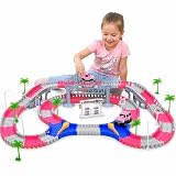 168 PCS Pink Magic Bendable Race Track Toy, Snap Together Create a Road Flexible Track Car Set for Toddlers, Kids, Boys, and Girls