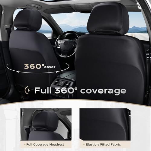 Image of Coverado Leather and Air Mesh Seat Cover, Car Seat Cover Full Set, 3D Breathable Seat Protectors Sports Carbon Fiber Design Airbag Compatible Comfort Universal for Most Cars, Van,Trucks, SUV, Brown