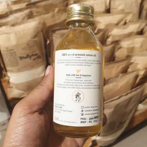 Image of Cold Pressed Castor Oil for Multipurpose Use - Thick and Smooth Consistency - Securely Packaged for Storage - Suitable for Various Applications 100 ML (PACK OF 2)