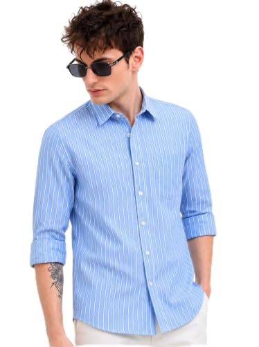 Image of Youth First Men's Cotton Blend Casual Shirt | Regular Fit Solid Full Sleeve Button Down Collared Shirts | Comfortable Formal Office Business Casual for Men