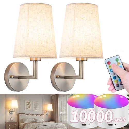 Image of Wall Sconce Battery Operated Wall Light Fixure with Remote Control, Dimmable Battery Operated Wall Sconces Set Of Two, Indoor Wireless Wall Mounted Lamp with Rechargable Bulb For Bedroom Living Room