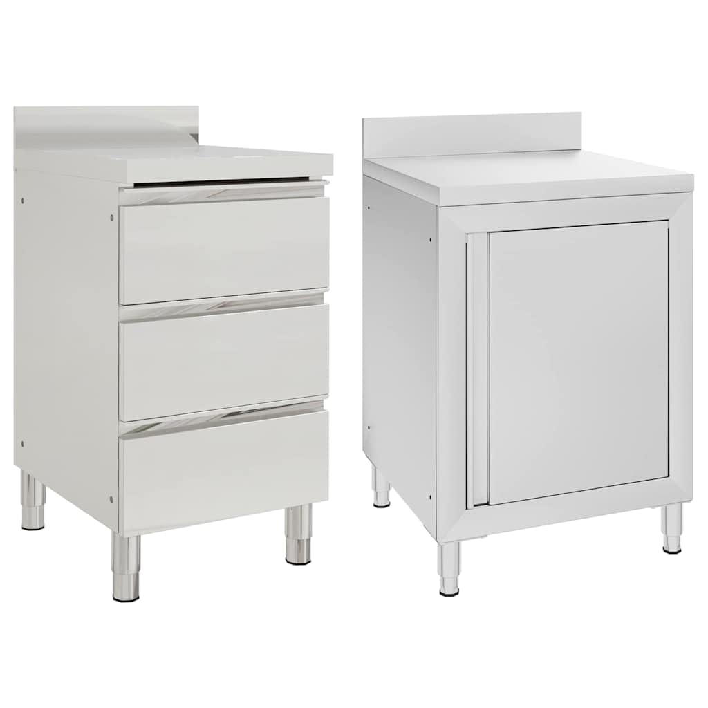 Gabinete de cocina de acero inoxidable, 2 piezas, armario de gastronomía con cajones y cantos, armarios de trabajo robustos para cocina, restaurante, hotel