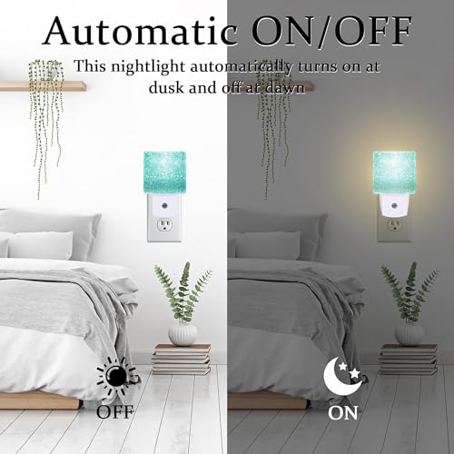 Image of Teal Turquoise Glitter Night Light Plug into Wall, Green Sparkle Bling Dusk to Dawn Night Light Plug in,0.5w Energy Saving Sleep Friendly NightLight for Kids Boys Girls Home Decor
