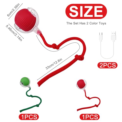 WinGluge 2 Pièces Jouet Interactif pour Chat, Jouet Intelligent pour Chat, Balle Intelligente pour Chats, Cat Toy Ball, Balle Roulante Automatique pour Chats Et Chiens (Rouge+Vert) – Image 3