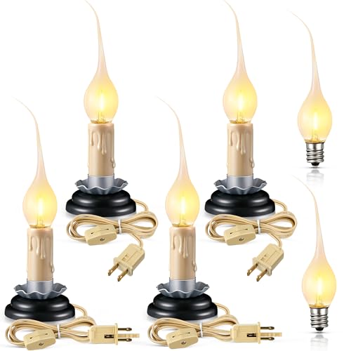Enhon-4-Pack-3-in-Rustic-Country-Candle-Light-with-Replacement-LED-Light-Bulbs-UL-Certification-Electric-Christmas-Window-Candles-Light-with-OnOff-Switch-06W-C7-Candlestick-Lamp-5Ft-Cord Enhon 4 Pack 3 in Rustic Country Candle Light with Replacement LED Light Bulbs UL Certification Electric Christmas Window Candles Light with OnOff Switch 06W C7 Candlestick Lamp 5Ft Cord