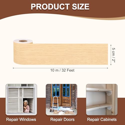 Image of MECCANIXITY Wood Grain Repair Tape, 2 Inch x 33 Feet Self Adhesive Wood Grain Tape Multi-Purpose Wallpaper Border Trim for Furniture Floors Windows Doors Tables Home DIY Project, Bright Yellow