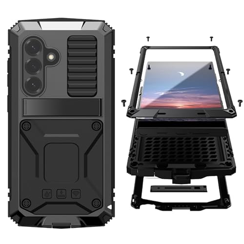 Simicoo Funda de metal compatible con Samsung Galaxy S26 Plus con soporte, protector de pantalla, cubierta de cámara, híbrida, militar, duradera, a prueba de polvo, resistente, cubierta de cuerpo