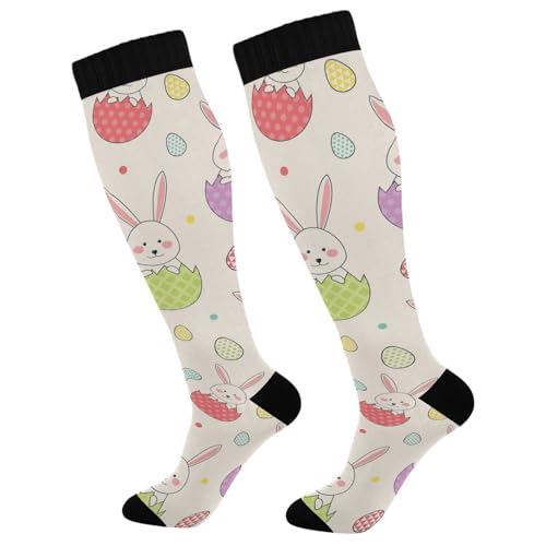 Dussdil Easter Rabbits Color Eggs Compression Socks for Women Men Christmas Circulation Long Knee Socks for Winter Warm Stockings Socks
