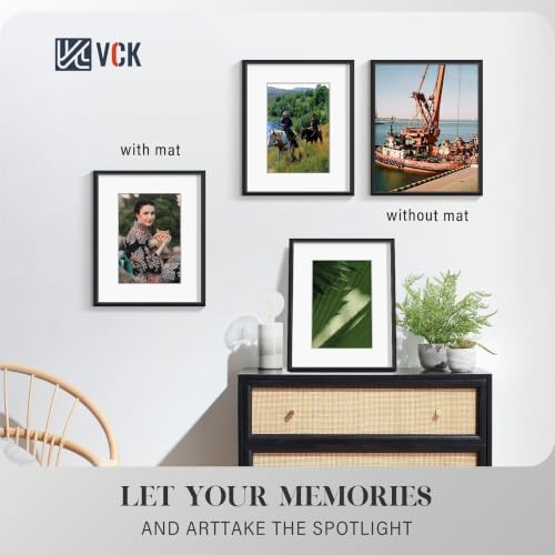 Image of VCK 8x10 Picture Frame Black Metal, Real Glass, 5x7 Mat, Set of 6, for Arts