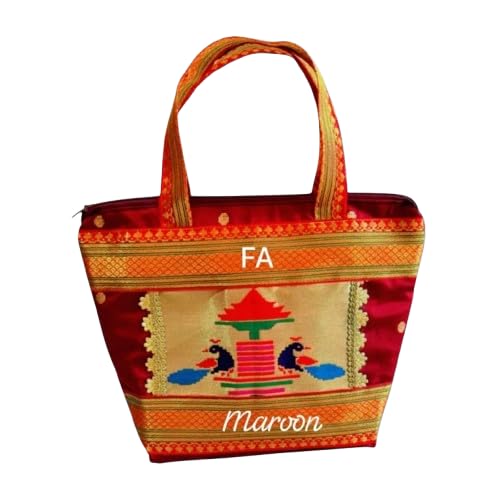 GURUKRUPA SHOPEE Paithani Silk motif Hand Bag With Double Zip | Silk Material | Tredition Wedding-image-10