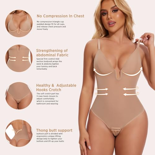 JOYSHAPER Backless Shapewear Tummy Control Body Shaper U Plunge Bodysuits Thong Shapewear Low Back Sexy Bodysuits2