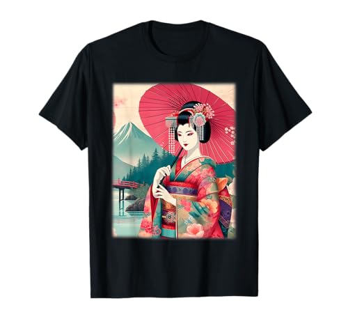 Camisa japonesa de geisha para mujer, arte tradicional de bloques de madera Hanami Camiseta