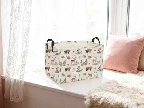 Image of Rectangle Animal Basket Cute Storage Bin Organizer Box for Room Decor Gift Basket(Woodland animal)