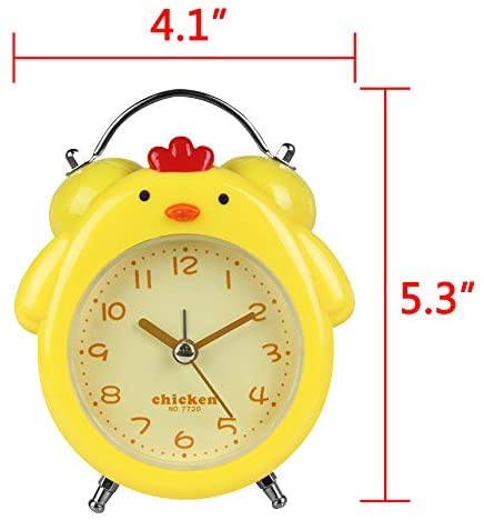 Image of Shopaholic Chick Vintage Twin Bell Alarm Clocks for Kids Gift, Silent Sweep Bedroom Desk Round Cartoon Clock, Home Decoration (Chicken Alarm Clock Yellow)