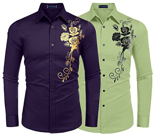 Image of Zombom Men's Regular Fit Cotton Blend Printed Full Sleeve Casual Shirts