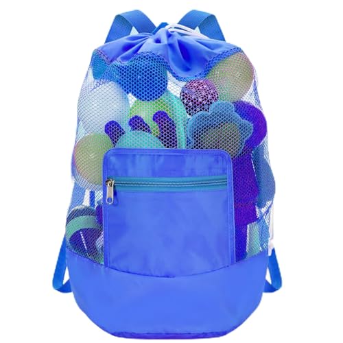 Mochila de praia de malha com cordão dobrável para brinquedos, bolsa organizadora com alças ajustáveis, bolsa de natação de grande capacidade, Azul-escuro, UNIFORM, Bolsa de praia