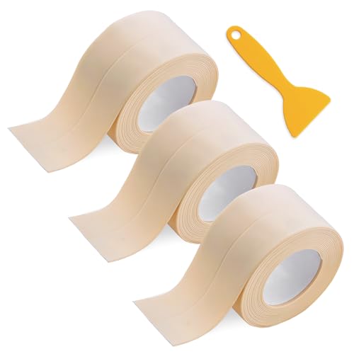 Image of Waterproof Seal Caulk Strip Tape Self Adhesive for Sink Toilet Bathroom Wall Edge Bathtub Oil-Proof Caulking Sealing Tape 1.5 inch x 10.5' (W*L) 3Pcs Beige