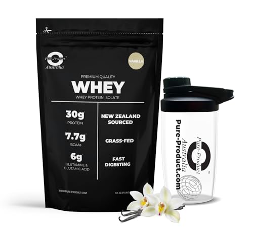 Pure Product Australia Whey Protein Isolate Powder Vanilla 4 kilograms with Glass Shaker